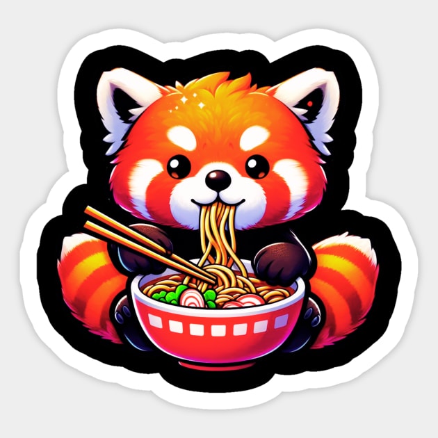 Funny Red Panda Eating Ramen Sticker by Figurely creative